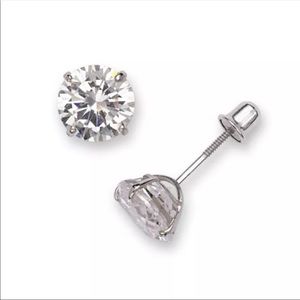 14K Solid White Gold 6mm Round CZ Stud Earrings